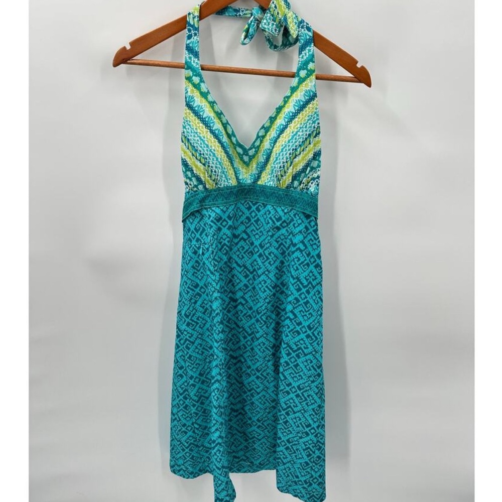 Athleta Green Blue Printed Pack Everywhere Halter Active Dress // 4
